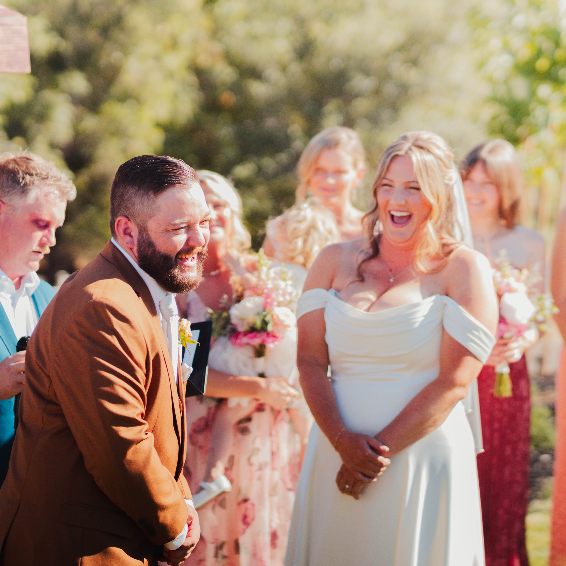 Bride and groom during an outdoor wedding ceremony